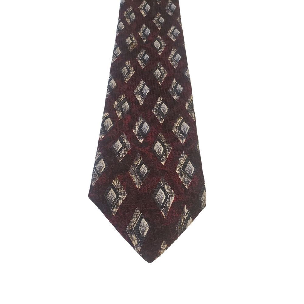 TownCraft Neck Tie Mens Red Black White Geometric Polyester‎ Extra Long Business